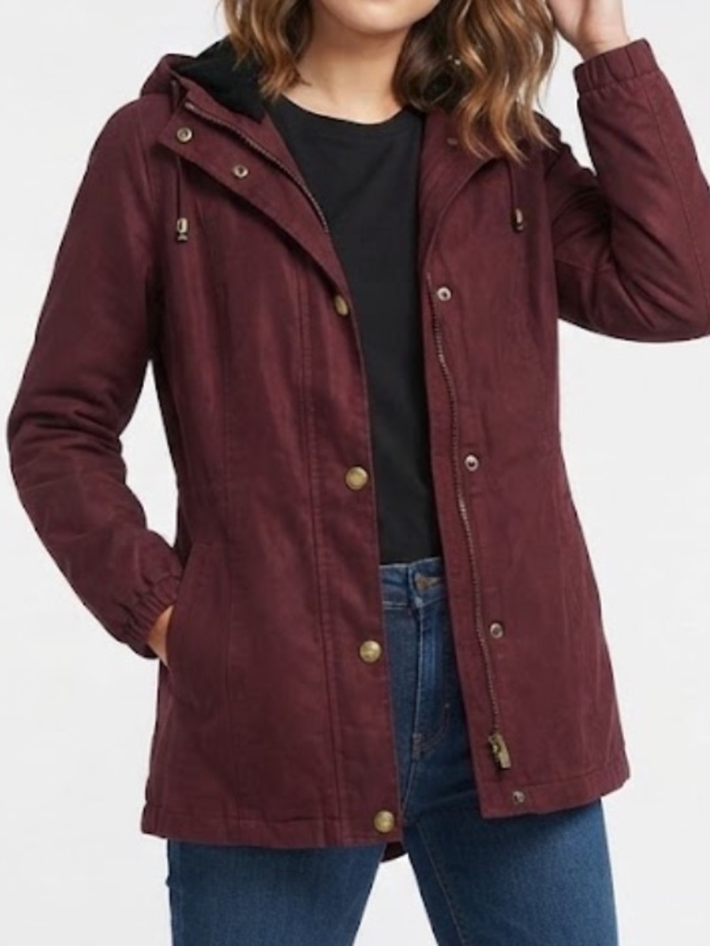 Vintage Liz Claiborne Women's Burgundy Hooded Utility Coat Size Medium